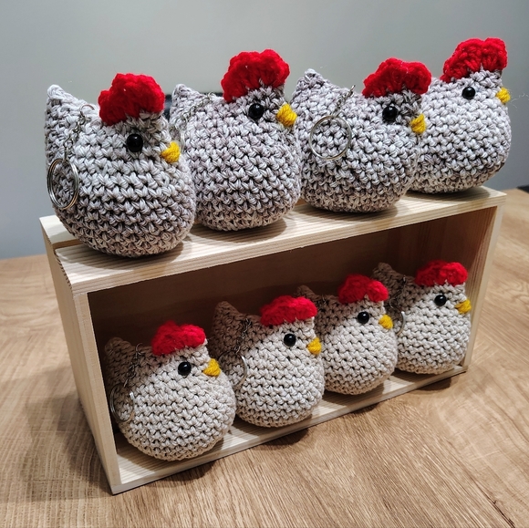 Handmade Chicken Keychain Plush Tan OR Multi Color (One Piece) - Picture 2 of 5